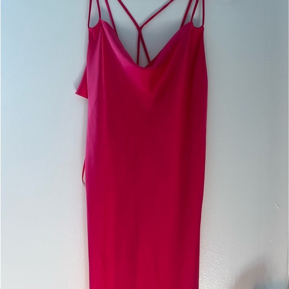 Zara Maxi Satin Strappy Cowl Neck Pink Formal Dress - Picture 2 of 6